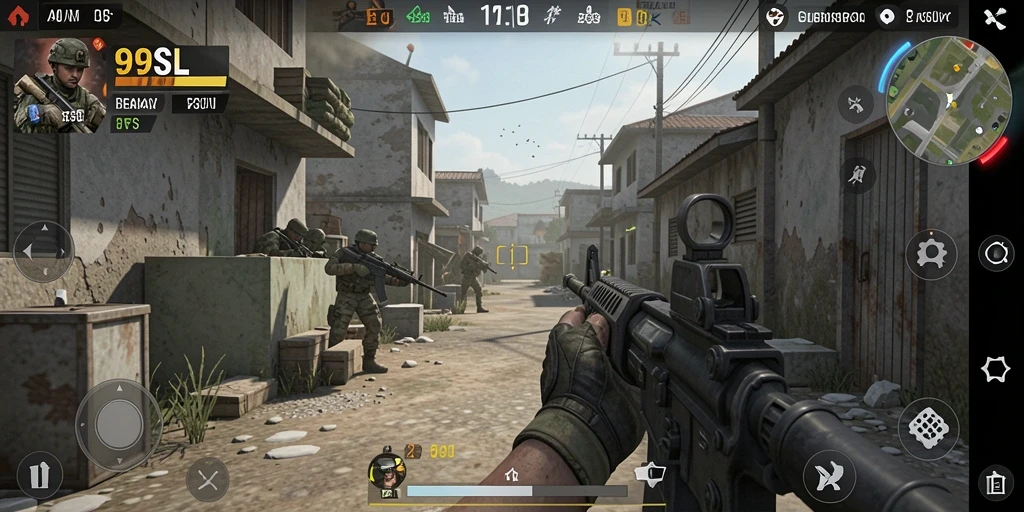 Tampilan gameplay menegangkan dalam game FPS 99SL yang penuh aksi.