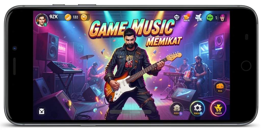 Screenshot gameplay 9ZK yang menunjukkan keseruan bermain musik.