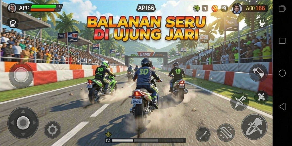 Tangkapan layar dari API66 menampilkan aksi balapan yang mendebarkan.