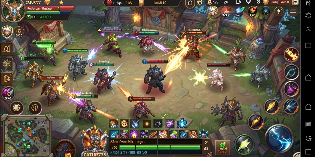 Tangkapan layar gameplay CATUR777 menampilkan pertarungan strategi yang intens.