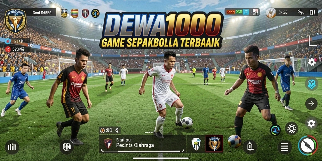 Tampilan gameplay <strong>DEWA1000</strong> dengan aksi sepakbola seru.