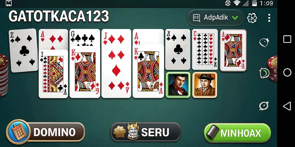 Tangkapan layar utama GATOTKACA123 menampilkan aksi gameplay Domino yang seru.