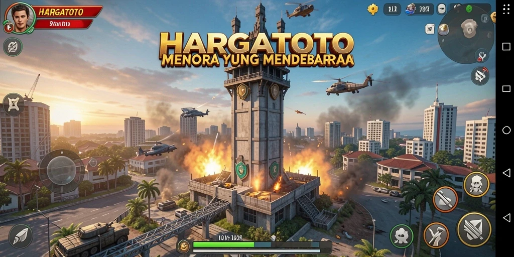 Tangkapan layar HARGATOTO yang menunjukkan aksi pertahanan menara yang epik.