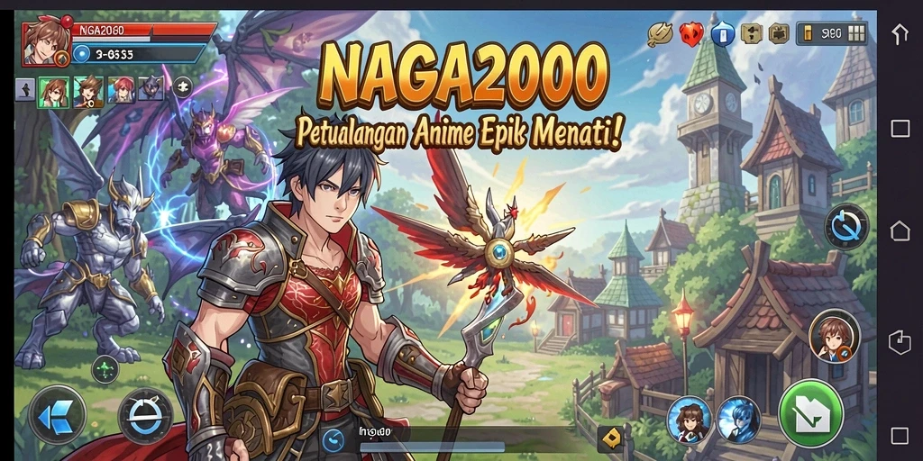Tampilan gameplay NAGA2000 yang penuh aksi dan karakter anime menarik.