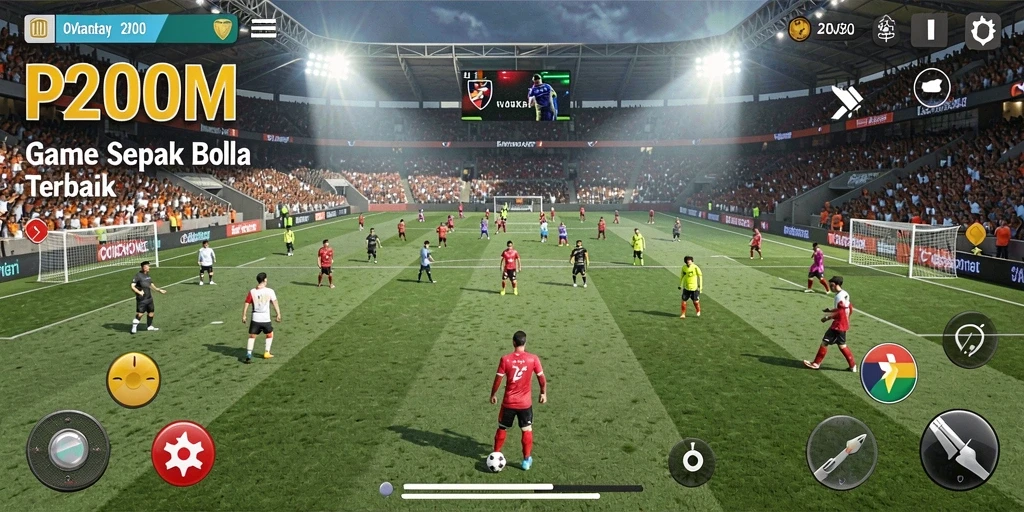 Tampilan gameplay P200M dengan aksi sepak bola yang menakjubkan.